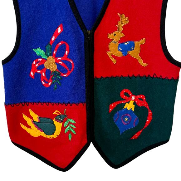 Vintage Boiled Wool Size Large Lisa International Zip Up Christmas Vest - Picture 4 of 10